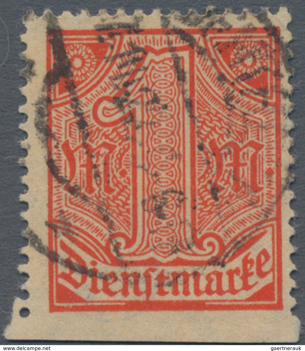 Deutsches Reich - Dienstmarken: 1920, 1 Mark Gelblichrot Als Unten Ungezähnter Einzelwert, Geprüft P - Service