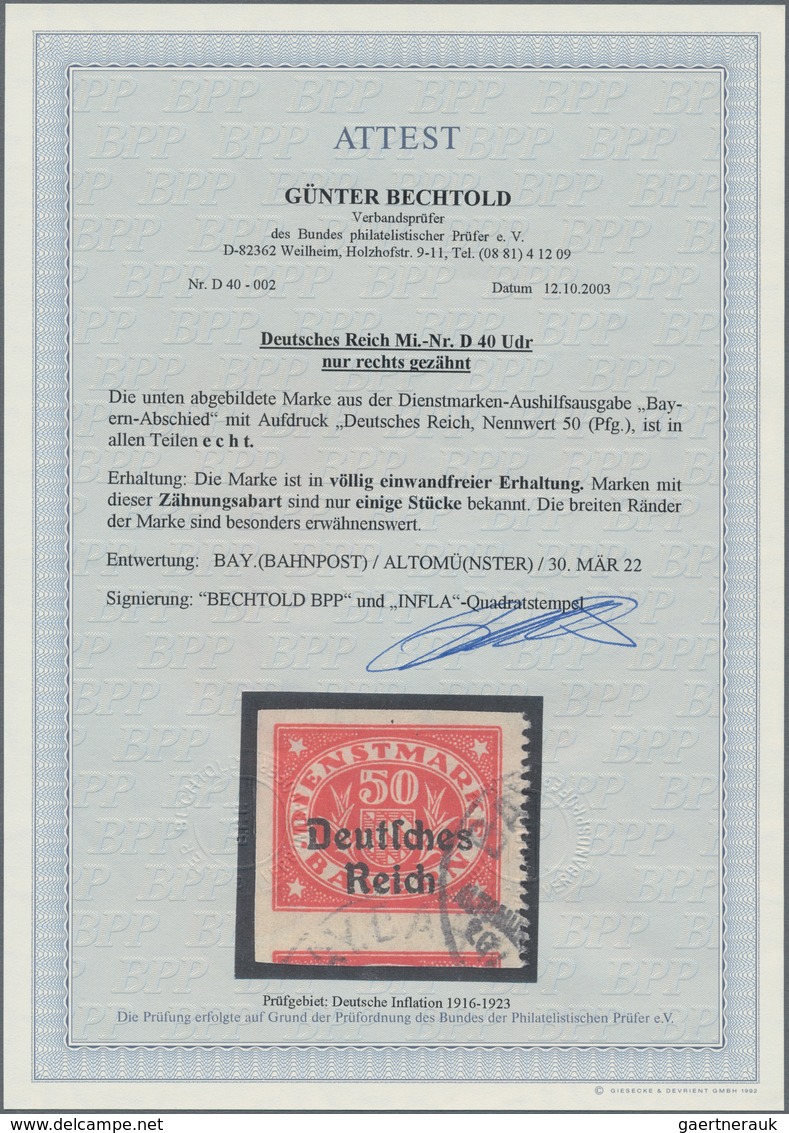 Deutsches Reich - Dienstmarken: 1920, 50 Pf. Bayern Abschied Mit Aufdruck Deutsches Reich Nur Rechts - Service
