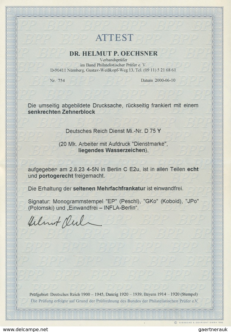 Deutsches Reich - Dienstmarken: 1923, 20 M. Schlangenaufdruck Mit Liegendem Wasserzeichen, Senkrecht - Officials