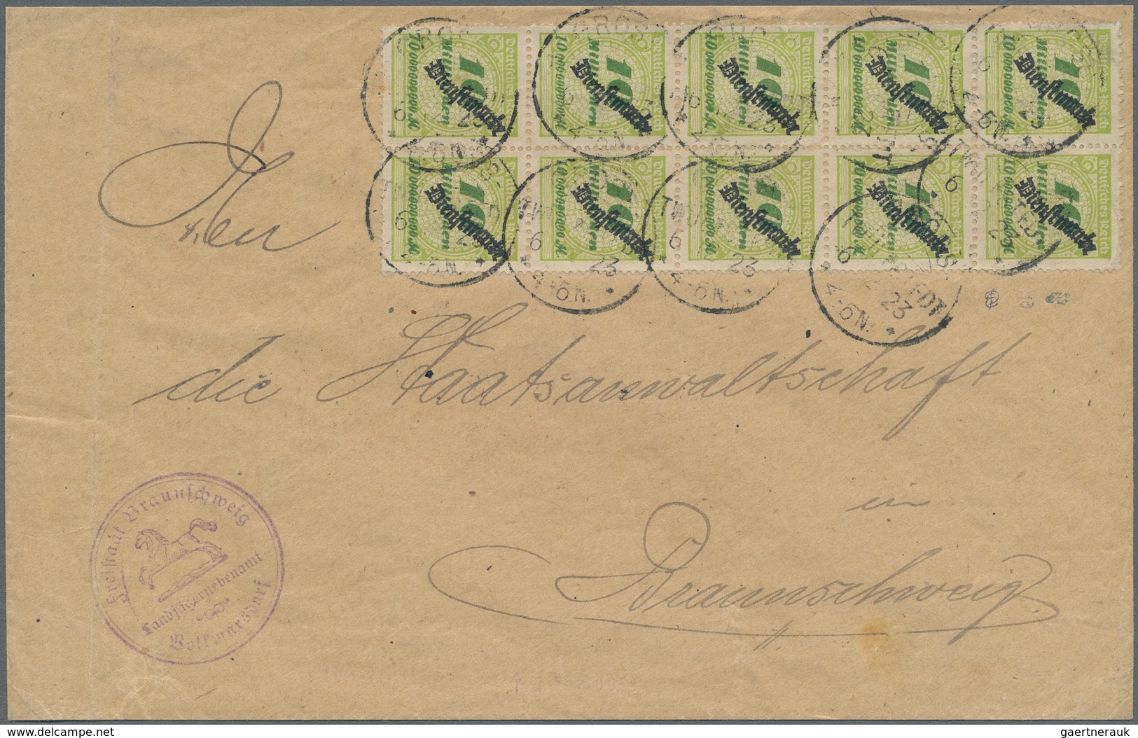 Deutsches Reich - Dienstmarken: 1923, 10 Milliarden Dienstmarke Korbdeckel Zu Insgesamt 10 Stück Auf - Officials