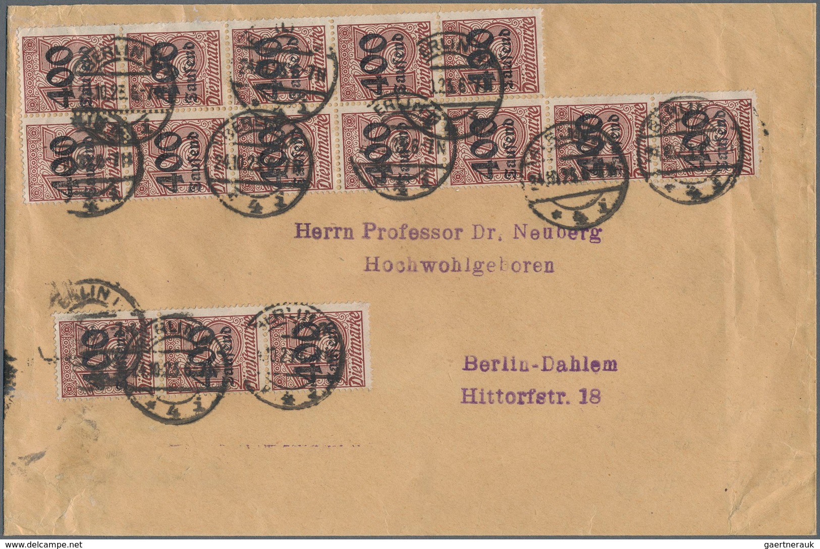 Deutsches Reich - Dienstmarken: 1923, 400 Tausend Auf 15 Pfg. Dienstmarke Ziffer Zu Insgesamt 15 Stü - Service