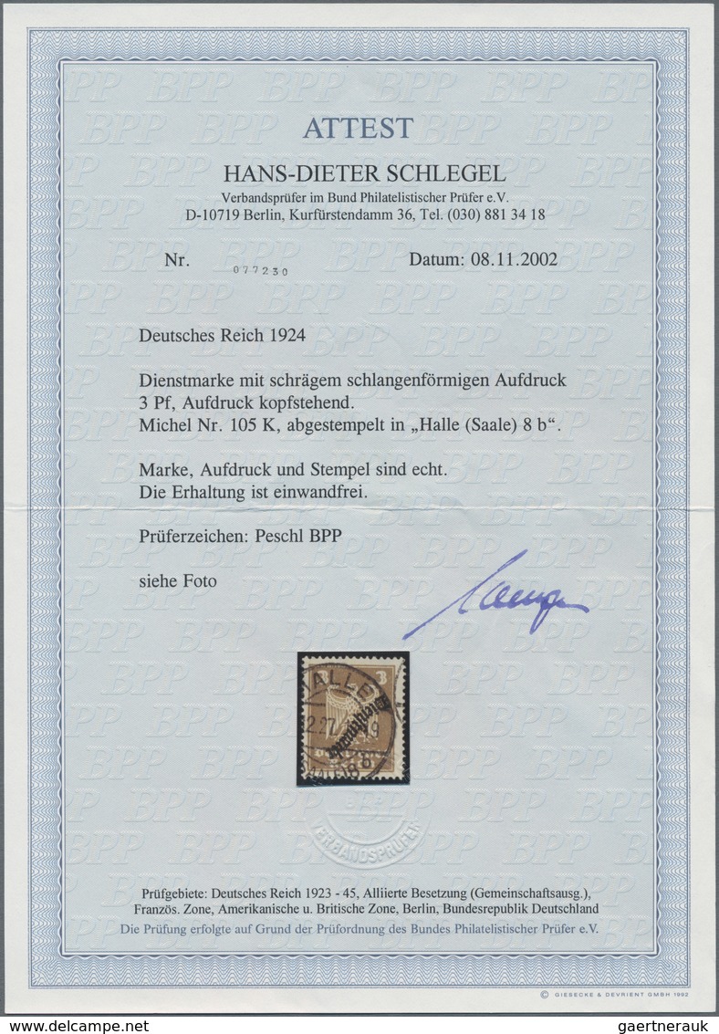 Deutsches Reich - Dienstmarken: 1924, Dienstmarke Neuer Reichsadler 3 Pf Mit Kopfstehendem Aufdruck, - Officials