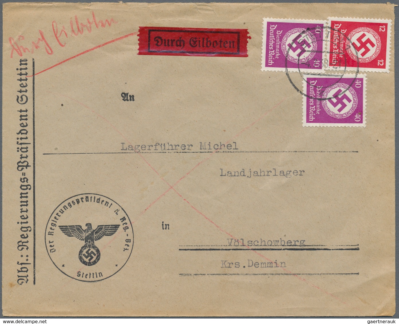 Deutsches Reich - Dienstmarken: 1934, 12 Pf Rosarot U. 2 X 40 Pf Dkl'lilapurpur, Portogerechte MiF A - Servizio