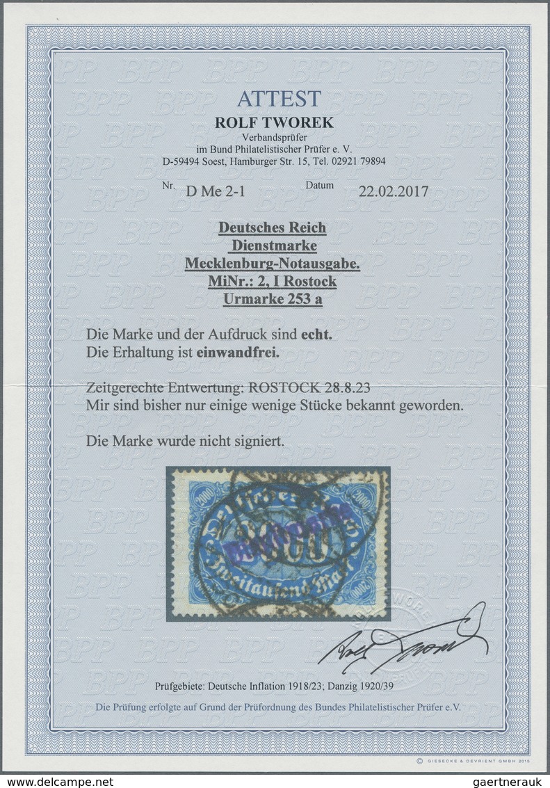 Deutsches Reich - Dienst-Kontrollaufdrucke: 1923, Freimarke 2000 Mark Mit Violettem Aufdruck "Dienst - Dienstmarken