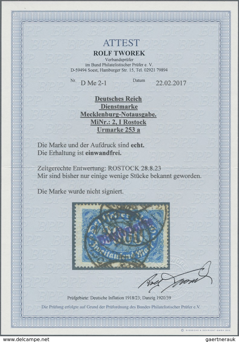 Deutsches Reich - Dienst-Kontrollaufdrucke: 1923, Freimarke 2000 Mark Mit Violettem Aufdruck "Dienst - Dienstzegels