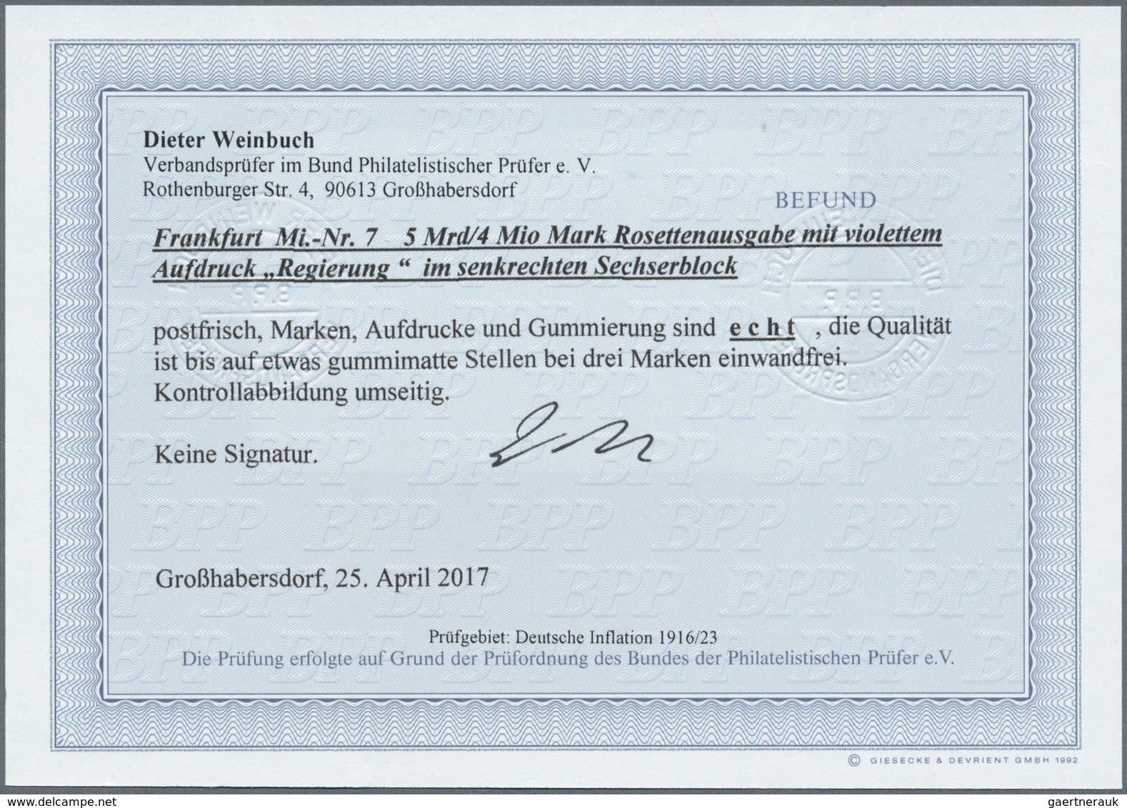 Deutsches Reich - Dienst-Kontrollaufdrucke: 1923, 5 Milliarden Auf 4 Mio Im Postfrischen (kleine Gum - Dienstmarken