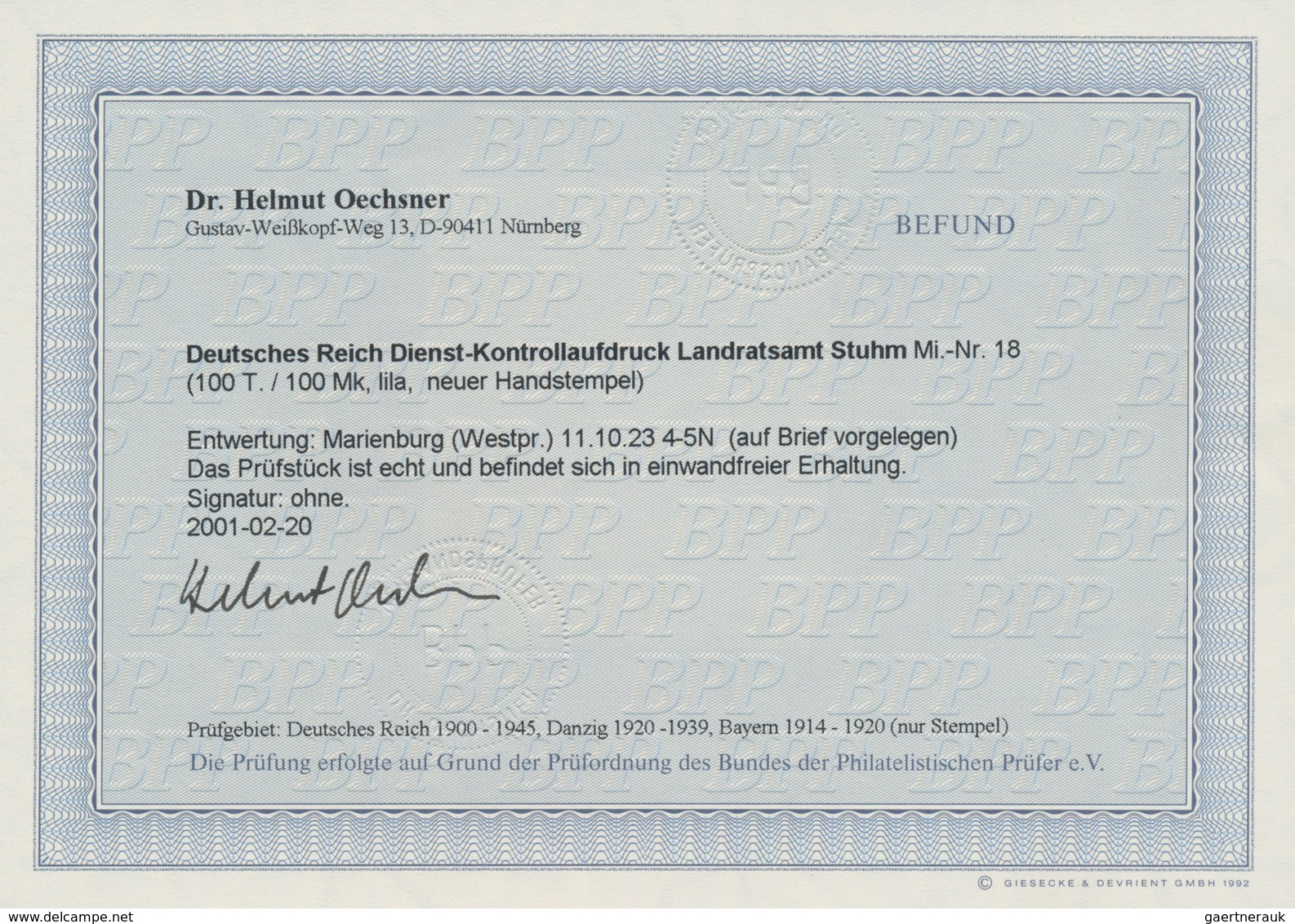 Deutsches Reich - Dienst-Kontrollaufdrucke: 1923. STUHM. 100 Tausend Auf 100 Mark Im 4er-Block Mit K - Dienstzegels