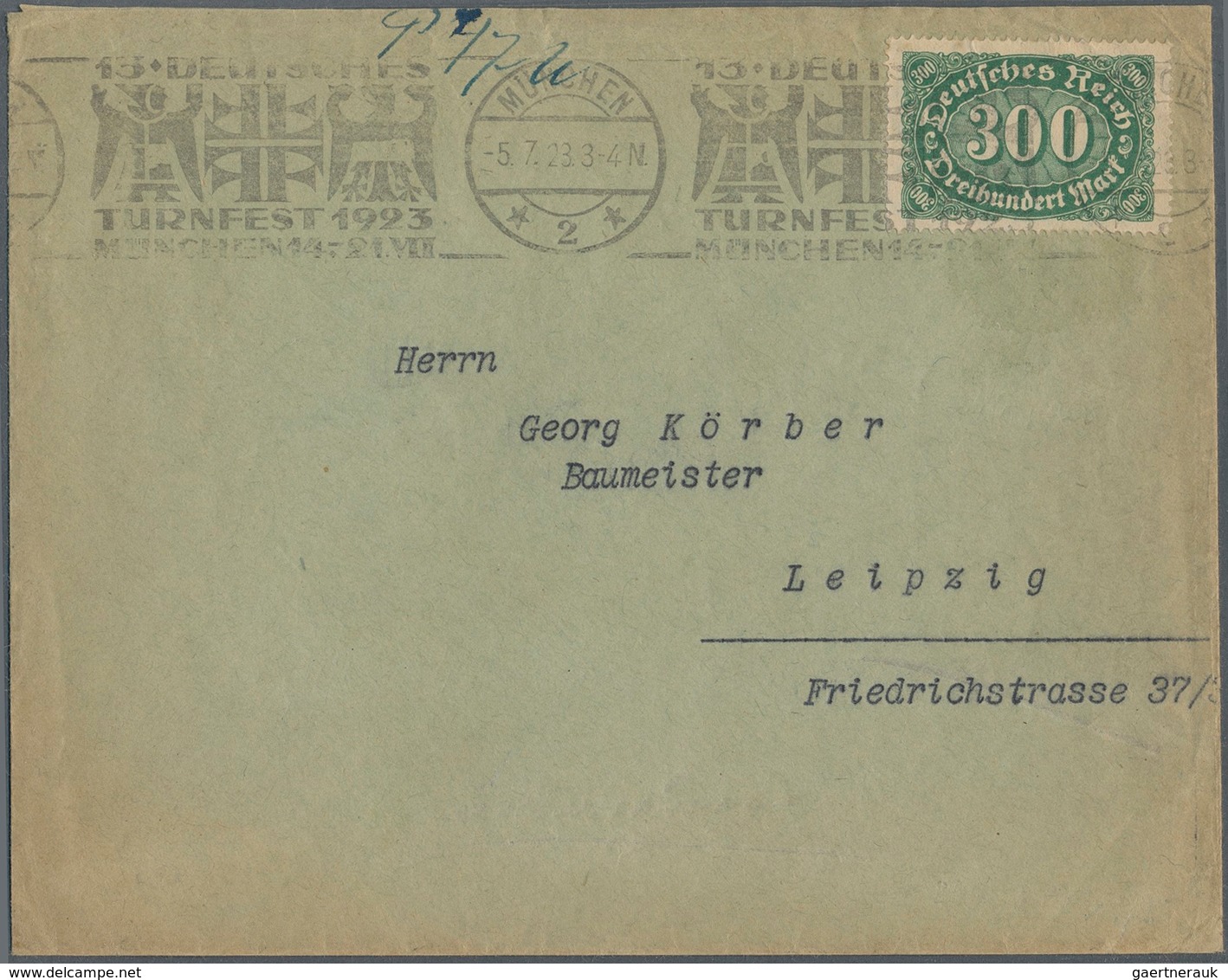 Deutsches Reich - Retourmarken: 1923, 300 Mark EF Auf Brief Von München Nach Leipzig, Rücks. Waagere - Autres & Non Classés