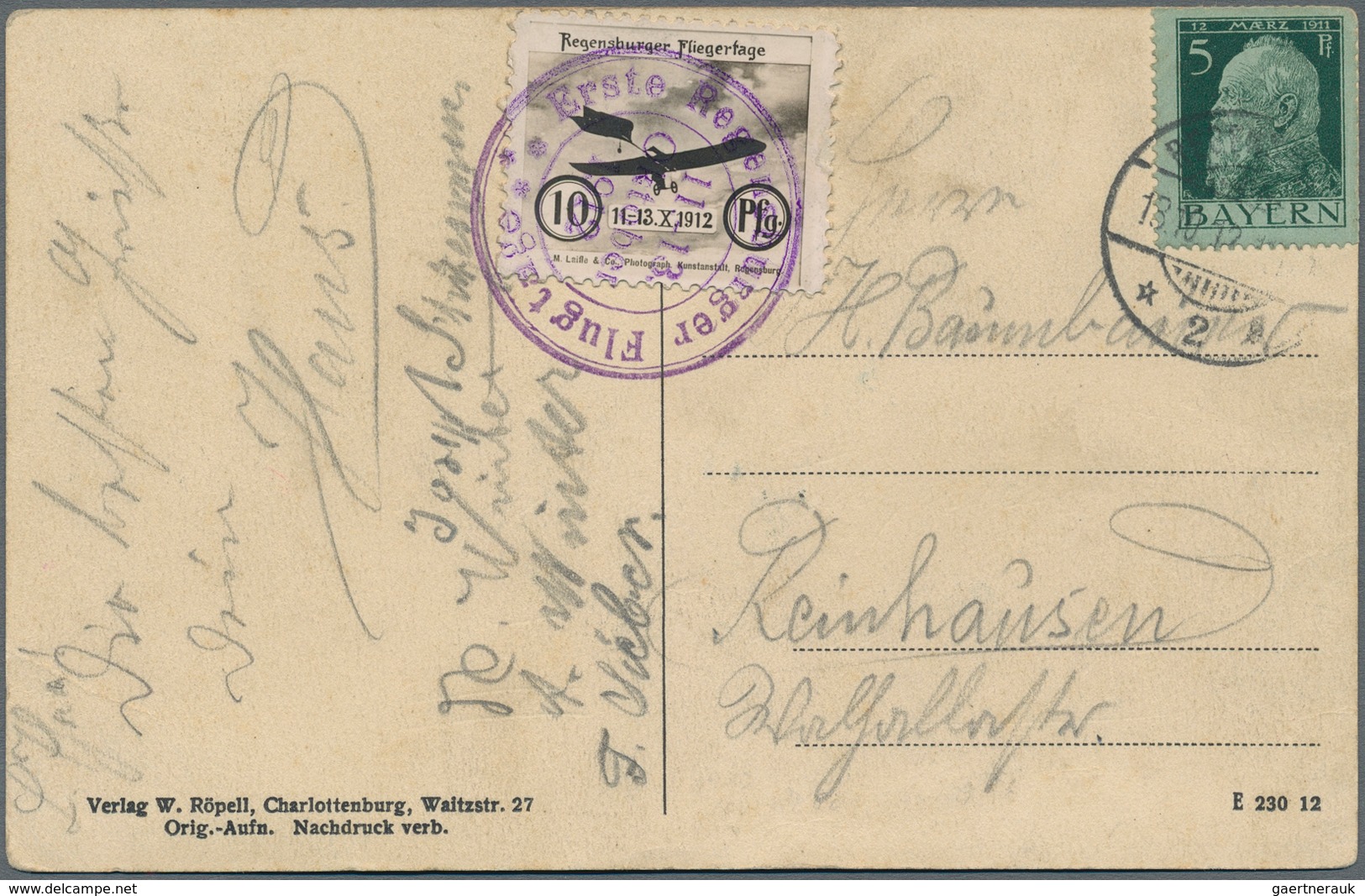 Deutsches Reich - Halbamtliche Flugmarken: 1912, 13. Okt., Regensburger Fliegertage, 10 Pfg. Schwarz - Airmail & Zeppelin