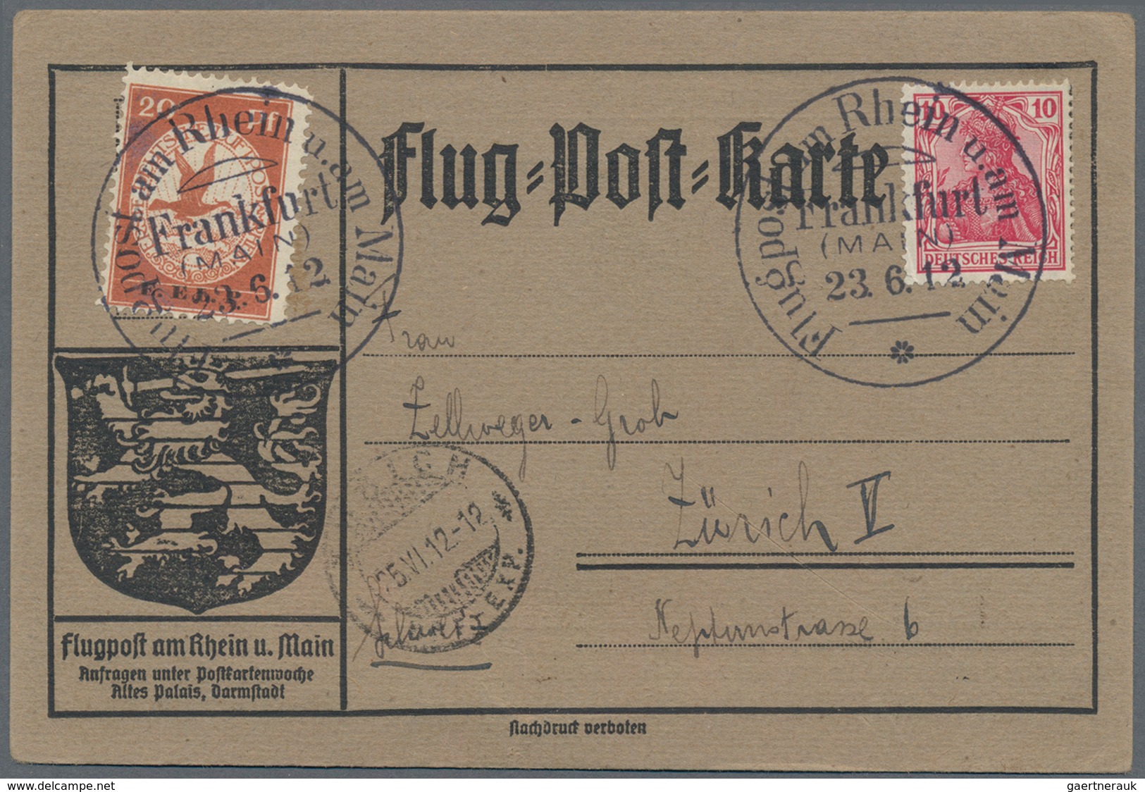Deutsches Reich - Halbamtliche Flugmarken: 1912, Flugpostmarke 20 Pf. Mit Aufdruck "E.EL.P.", Schwär - Airmail & Zeppelin