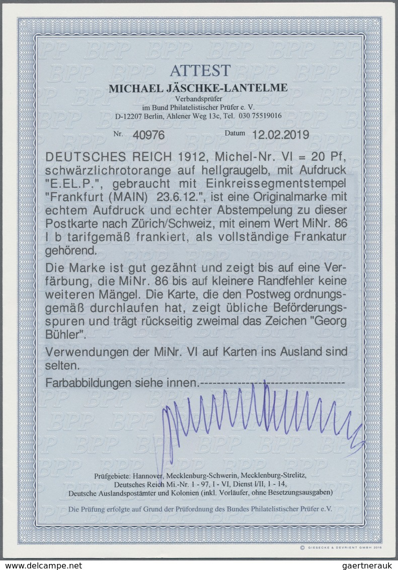 Deutsches Reich - Halbamtliche Flugmarken: 1912, Flugpostmarke 20 Pf. Mit Aufdruck "E.EL.P.", Schwär - Airmail & Zeppelin