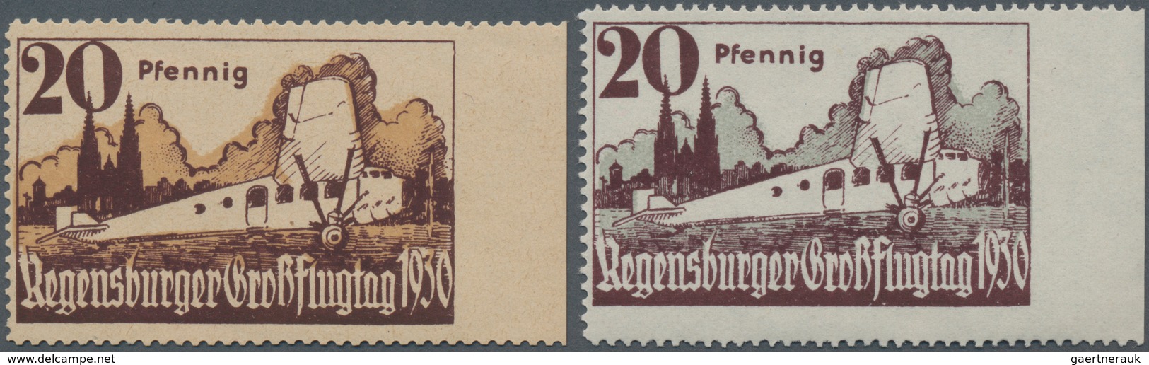 Deutsches Reich - Halbamtliche Flugmarken: 1930, Regensburger Flugtag 20 Pfg. Beide Farben, Jeweils - Luchtpost & Zeppelin