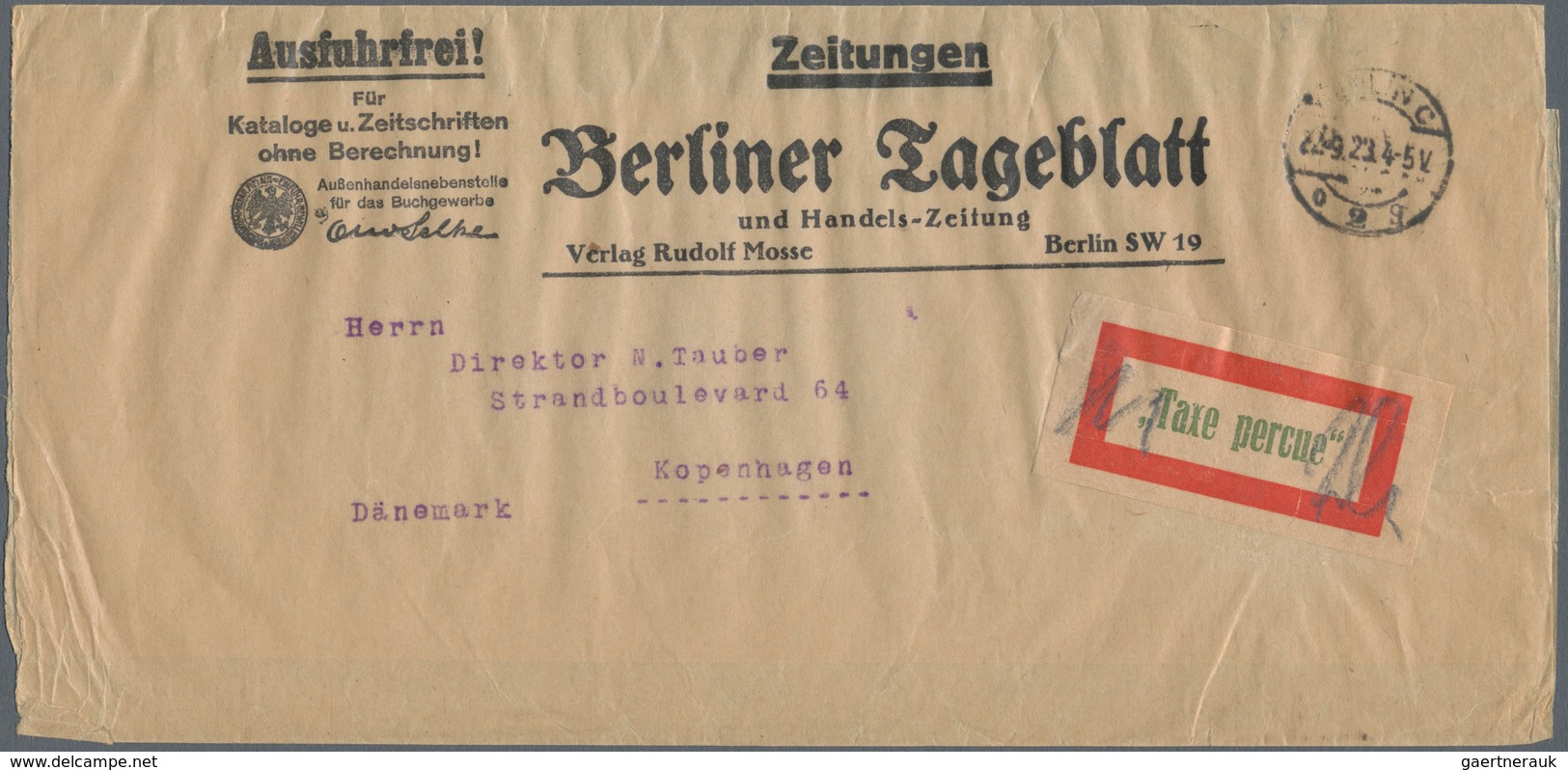 Deutsches Reich - Lokalausgaben 1918/23: BERLIN C 2: 1923, Gebührenzettel "Taxe Percue", EF Auf Komp - Brieven En Documenten