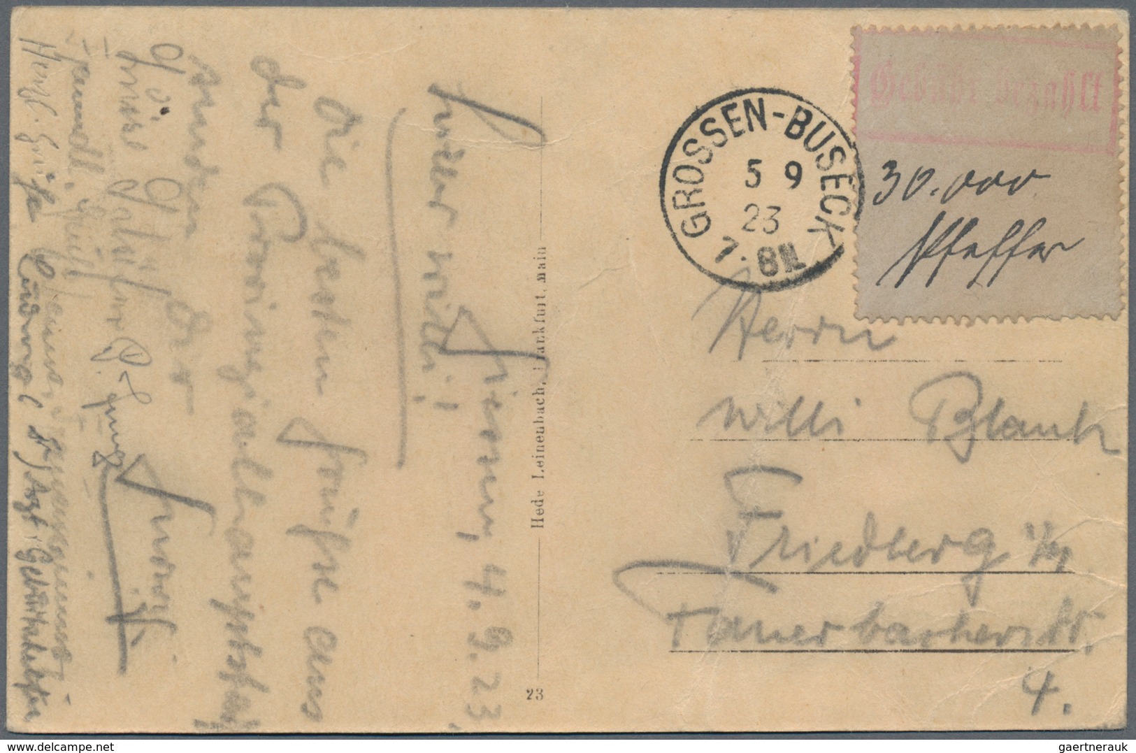 Deutsches Reich - Lokalausgaben 1918/23: GIEßEN 1, 1923, Gezähnter Gebührenzettel Mit Rotem R1 "Gebü - Briefe U. Dokumente