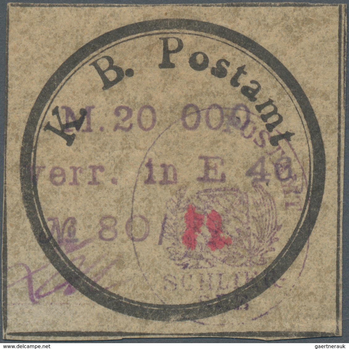 Deutsches Reich - Lokalausgaben 1918/23: SCHLIERSEE, Gebührenzettel 200.000 Mk. Mit Inschrift "K.B.- - Briefe U. Dokumente