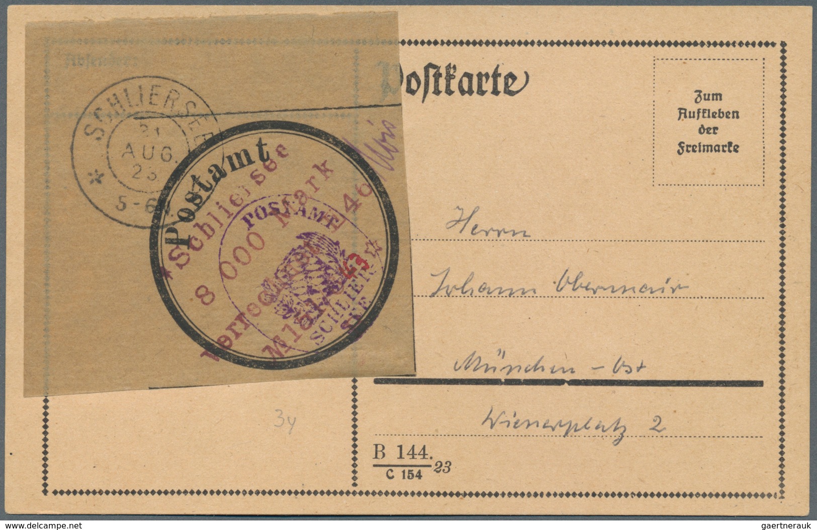 Deutsches Reich - Lokalausgaben 1918/23: SCHLIERSEE. 1923. Gebührenzettel 8.000 - 2 Mio Komplett Auf - Brieven En Documenten