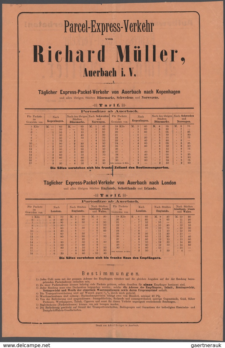 Deutsches Reich - Privatpost (Stadtpost): AUERBACH, Extrem Seltenes Tarifblatt, Beidseitig Bedruckt - Postes Privées & Locales