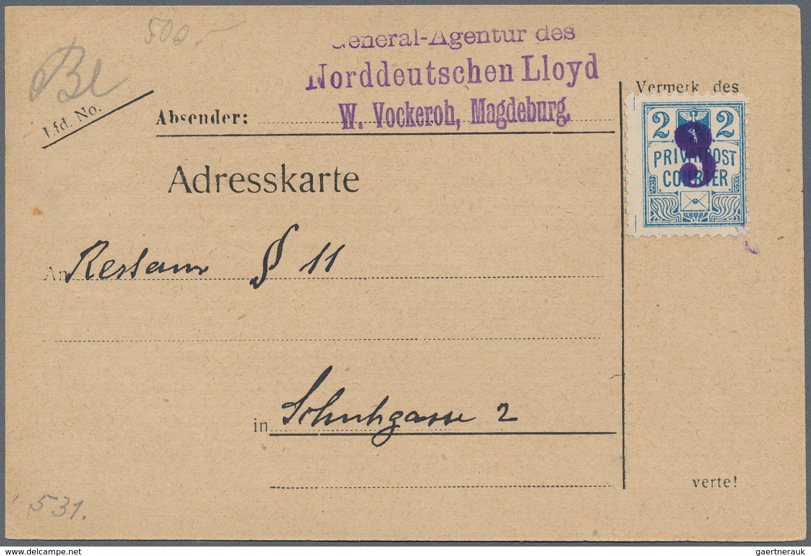 Deutsches Reich - Privatpost (Stadtpost): Magdeburg 3 Auf 2 Pfennig Blau Auf Karte Der General-Agent - Postes Privées & Locales