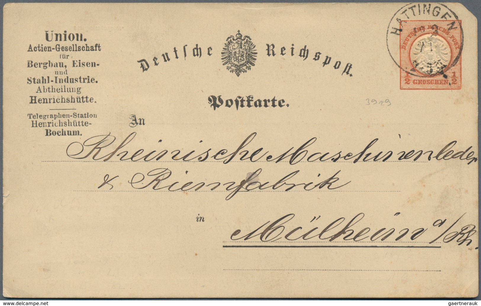 Deutsches Reich - Ganzsachen: 1872, Großer Schild ½ Gr Orange PRIVATGANZSACHENKARTE "Union. Actien-G - Andere & Zonder Classificatie