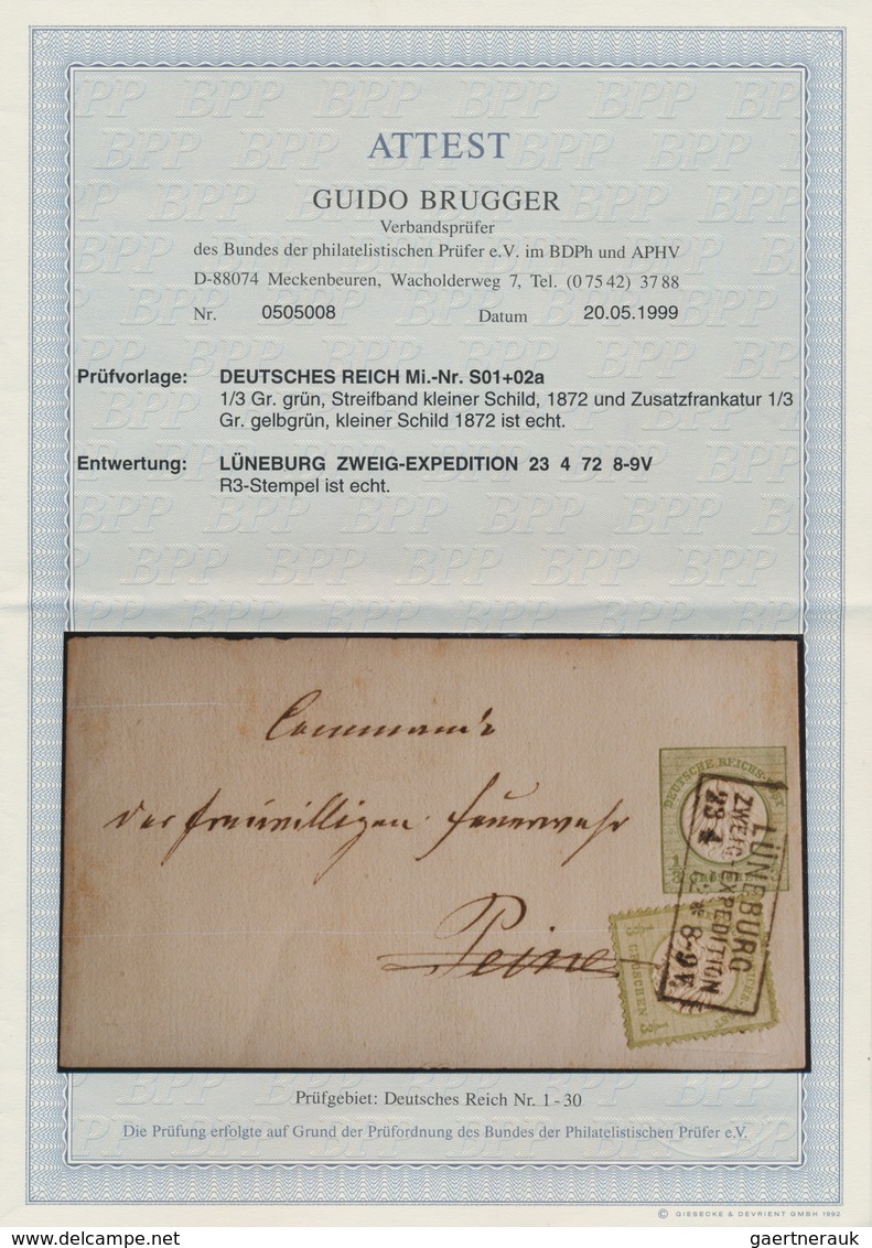 Deutsches Reich - Ganzsachen: 1872, Kl.Schild GA-Streifband 1/3 Gr. Grün Und Zusatzfrankatur 1/3 Gr - Other & Unclassified