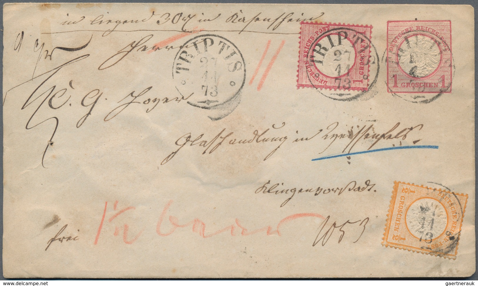 Deutsches Reich - Ganzsachen: 1872, Großer Schild GA-Umschlag 1 Gr. Mit ½ Gr. Und 1 Gr. Als Wertbrie - Autres & Non Classés