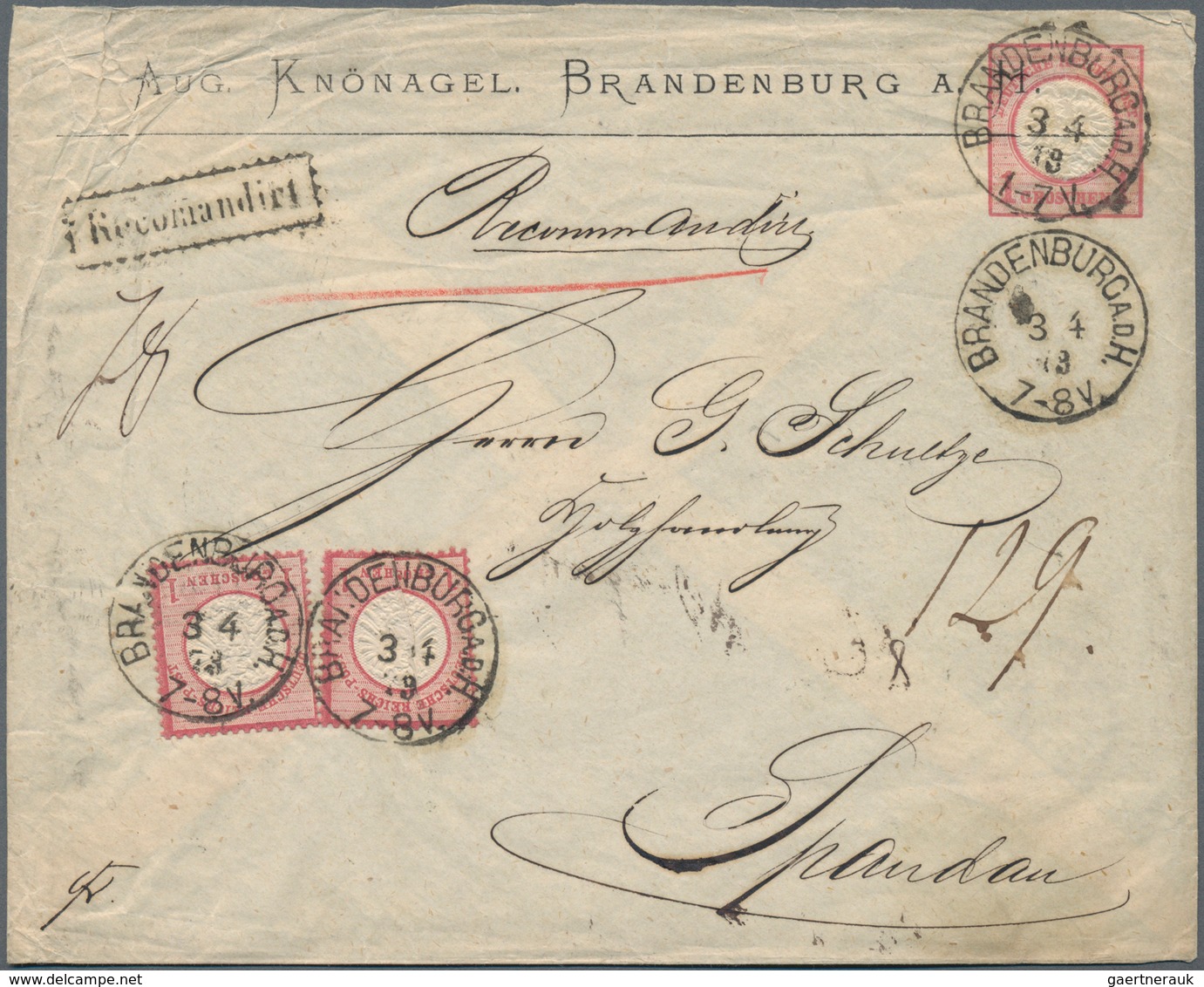 Deutsches Reich - Ganzsachen: 1872, EINMALIGER Grossformatiger PRIVAT-GA-UMSCHLAG "Aug. Knönagel, Br - Autres & Non Classés
