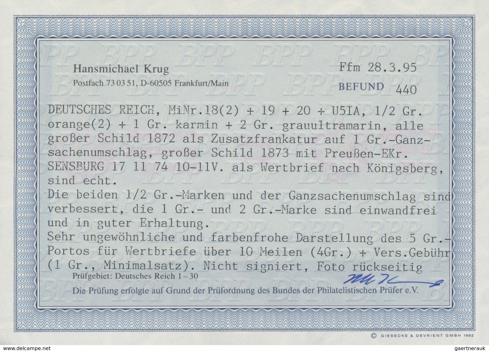 Deutsches Reich - Ganzsachen: 1872, Großer Schild GA-Umschlag 1 Gr. Mit 2x ½ Gr., 1 Gr. Und 2 Gr. Al - Other & Unclassified