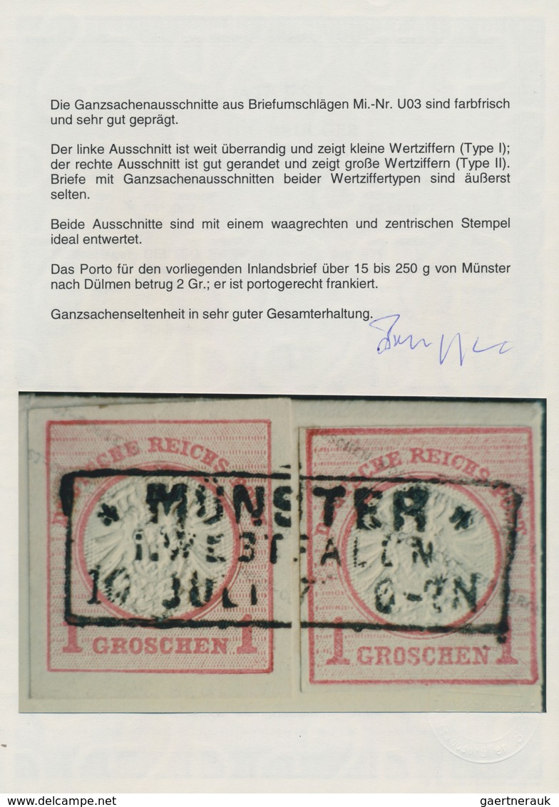 Deutsches Reich - Ganzsachen: 1872, Ganzsachen-Ausschnitt Kleiner Schild 1 Gr Karmin Zweimal Auf Bri - Andere & Zonder Classificatie