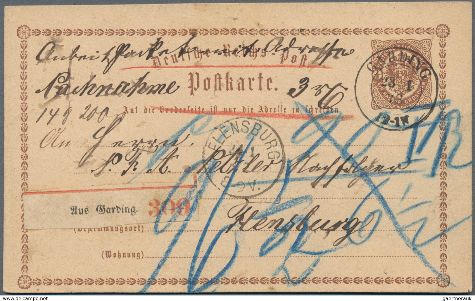 Deutsches Reich - Ganzsachen: 1873, GA-Karte ½ Gr Verwendet Als NACHNAHME-PAKETKARTE Mit K2 "GARDING - Sonstige & Ohne Zuordnung