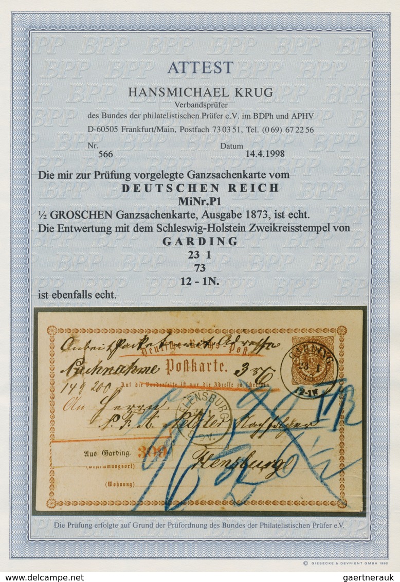 Deutsches Reich - Ganzsachen: 1873, GA-Karte ½ Gr Verwendet Als NACHNAHME-PAKETKARTE Mit K2 "GARDING - Autres & Non Classés