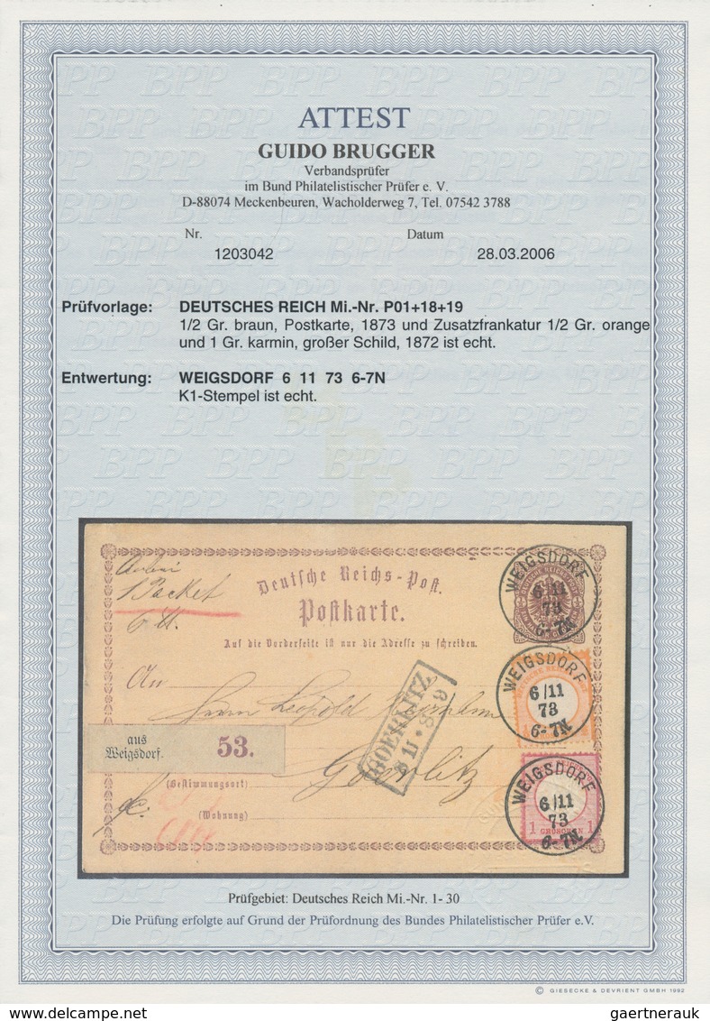 Deutsches Reich - Ganzsachen: 1873, GA-Karte ½ Gr Mit Großer Schild ½ Gr. Und 1 Gr. Verwendet Als PA - Altri & Non Classificati