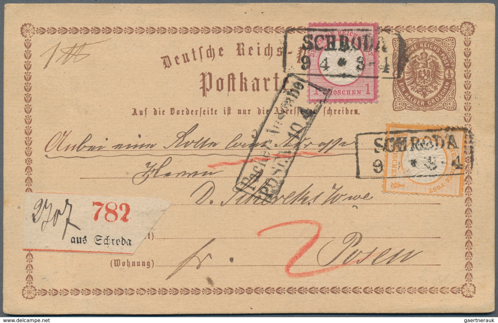 Deutsches Reich - Ganzsachen: 1873, GA-Karte ½ Gr Mit Großer Schild ½ Gr. Und 1 Gr. Verwendet Als PA - Autres & Non Classés