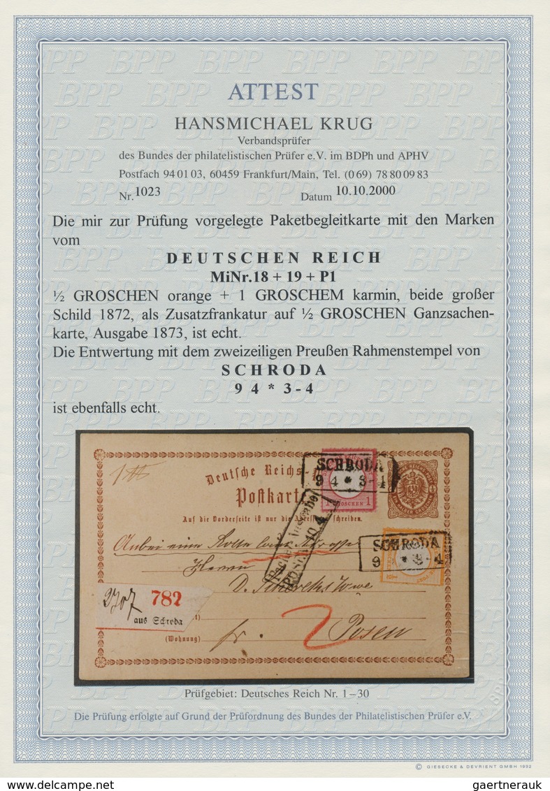 Deutsches Reich - Ganzsachen: 1873, GA-Karte ½ Gr Mit Großer Schild ½ Gr. Und 1 Gr. Verwendet Als PA - Andere & Zonder Classificatie