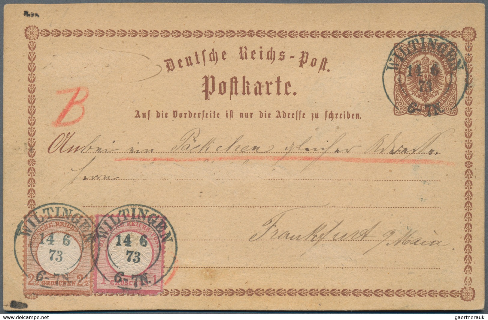 Deutsches Reich - Ganzsachen: 1873, GA-Karte ½ Gr Mit Großer Schild 2½ Gr. Und 1 Gr. Verwendet Als P - Other & Unclassified