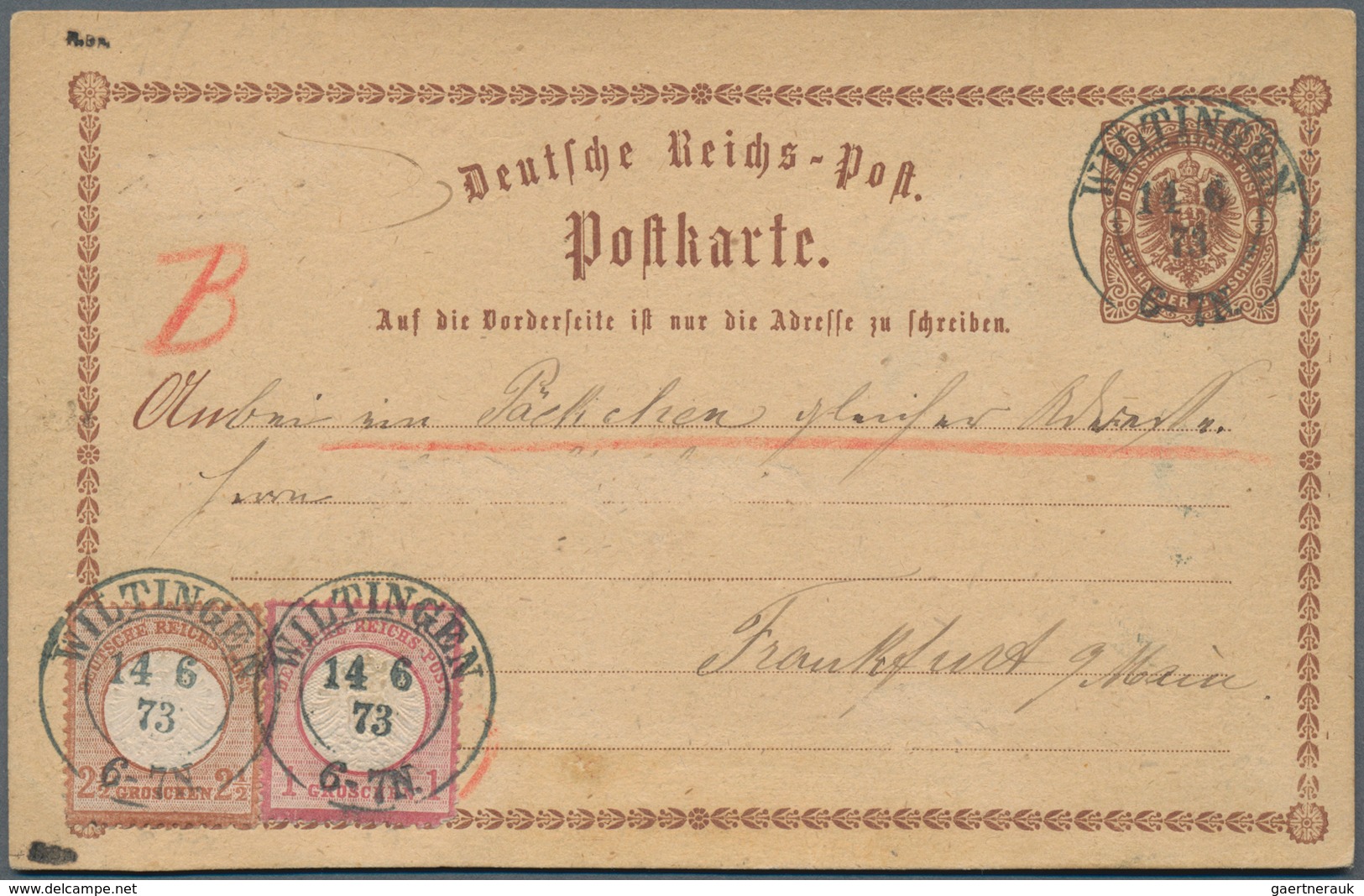 Deutsches Reich - Ganzsachen: 1873, GA-Karte ½ Gr Mit Großer Schild 2½ Gr. Und 1 Gr. Verwendet Als P - Sonstige & Ohne Zuordnung