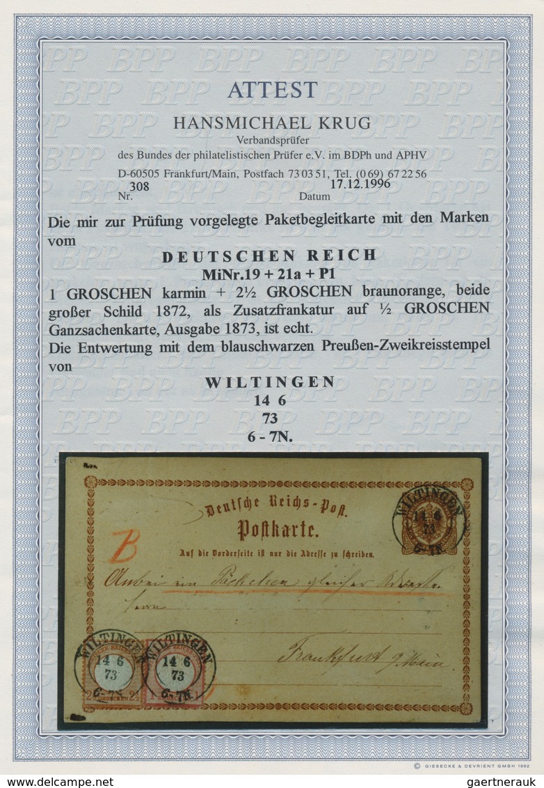 Deutsches Reich - Ganzsachen: 1873, GA-Karte ½ Gr Mit Großer Schild 2½ Gr. Und 1 Gr. Verwendet Als P - Other & Unclassified