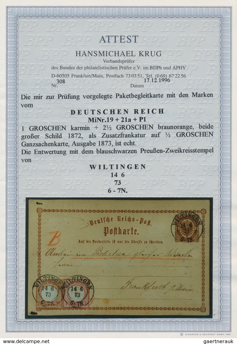 Deutsches Reich - Ganzsachen: 1873, GA-Karte ½ Gr Mit Großer Schild 2½ Gr. Und 1 Gr. Verwendet Als P - Andere & Zonder Classificatie