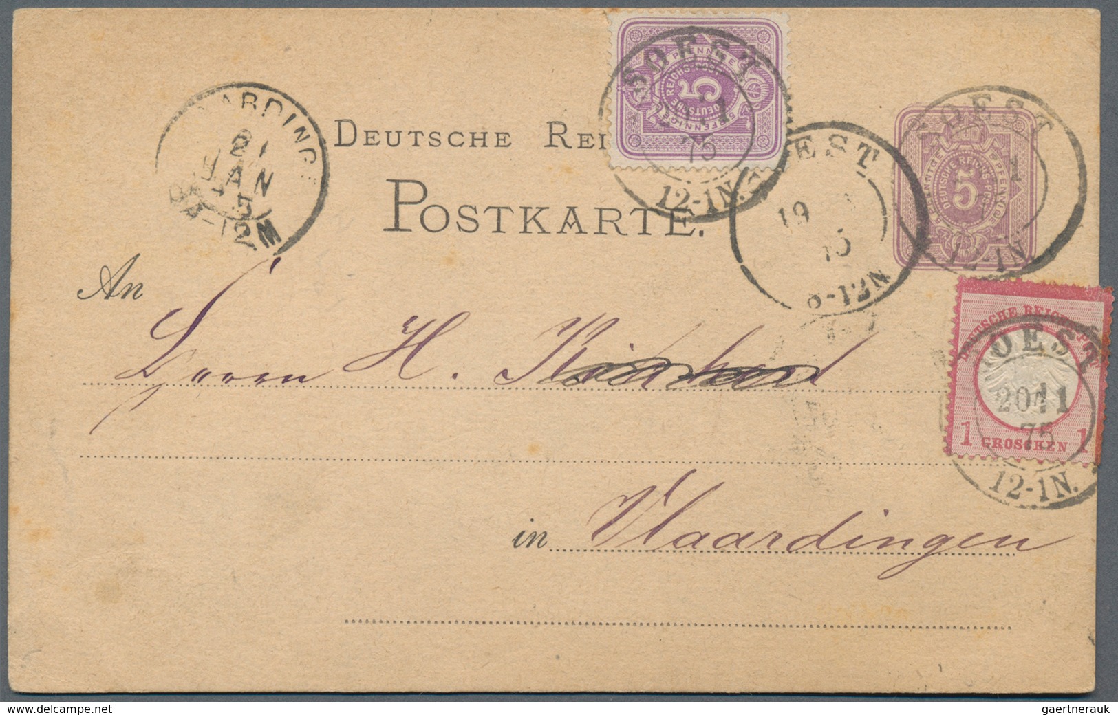 Deutsches Reich - Ganzsachen: 1875, GA-Karte 5 Pfennige Mit Währungs-MiF Großer Schild 1 Gr Und 5 Pf - Autres & Non Classés