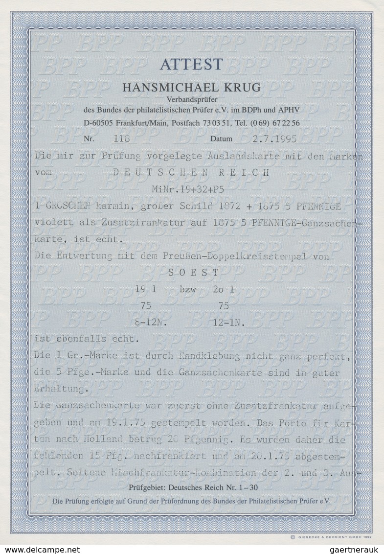 Deutsches Reich - Ganzsachen: 1875, GA-Karte 5 Pfennige Mit Währungs-MiF Großer Schild 1 Gr Und 5 Pf - Sonstige & Ohne Zuordnung