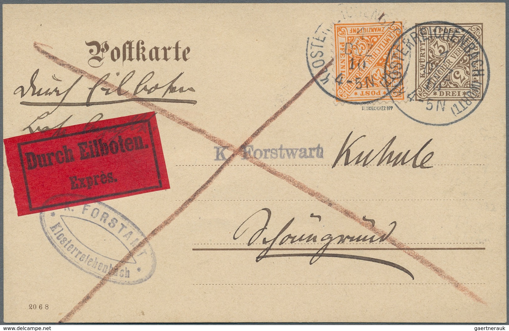 Württemberg - Ganzsachen: 1910, 3 Pf Ganzsachenkarte Mit Zusatzfrankatur 25 Pf Orange Als Eilboten V - Andere & Zonder Classificatie