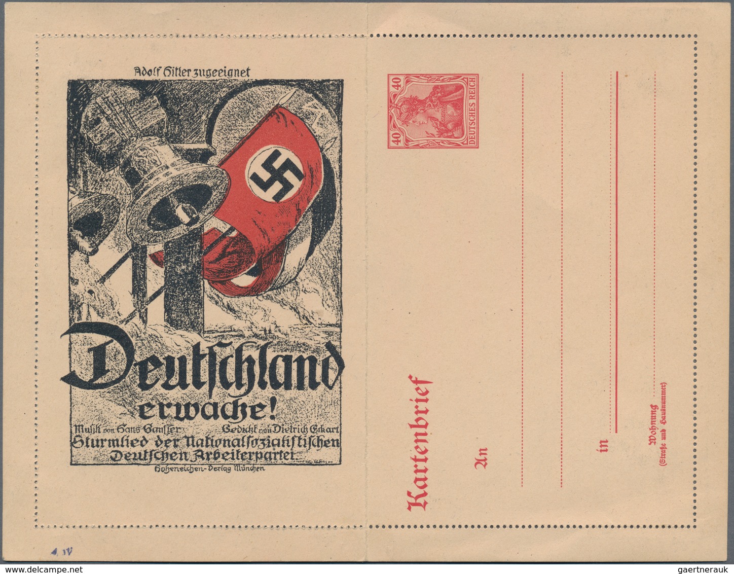Deutsches Reich - Ganzsachen: 1923, 40 Pfg. Germania Kartenbrief Mit Privatem Propaganda-Zudruck "De - Sonstige & Ohne Zuordnung