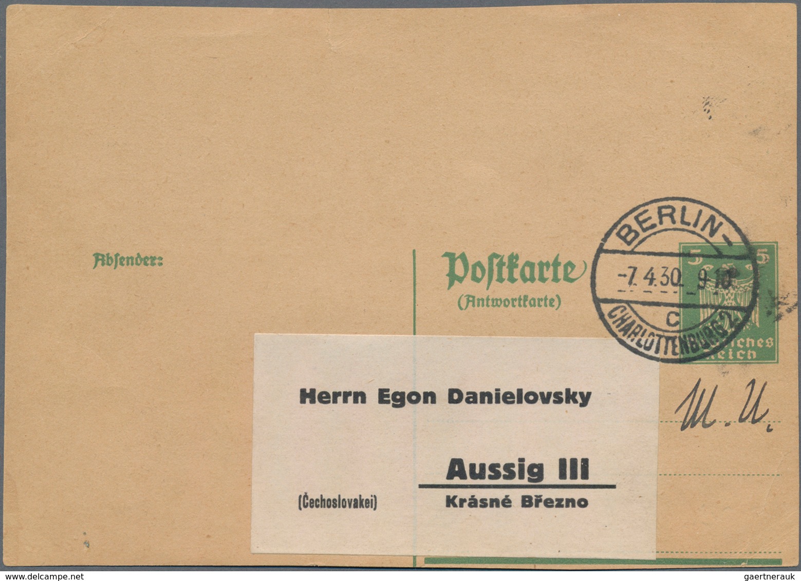 Deutsches Reich - Ganzsachen: 1925, 5 Pf Adler, Stark Verschnittenes Klischee Der Antwortdoppelkarte - Andere & Zonder Classificatie