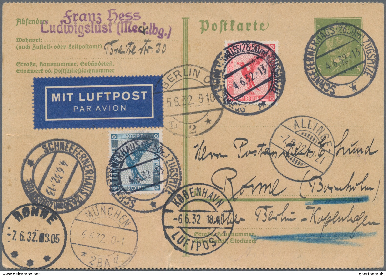 Deutsches Reich - Ganzsachen: 1932, 5 Pf Hellgrün Hindenburg Ortspostkarte, Oben U. Unten Waagerecht - Other & Unclassified