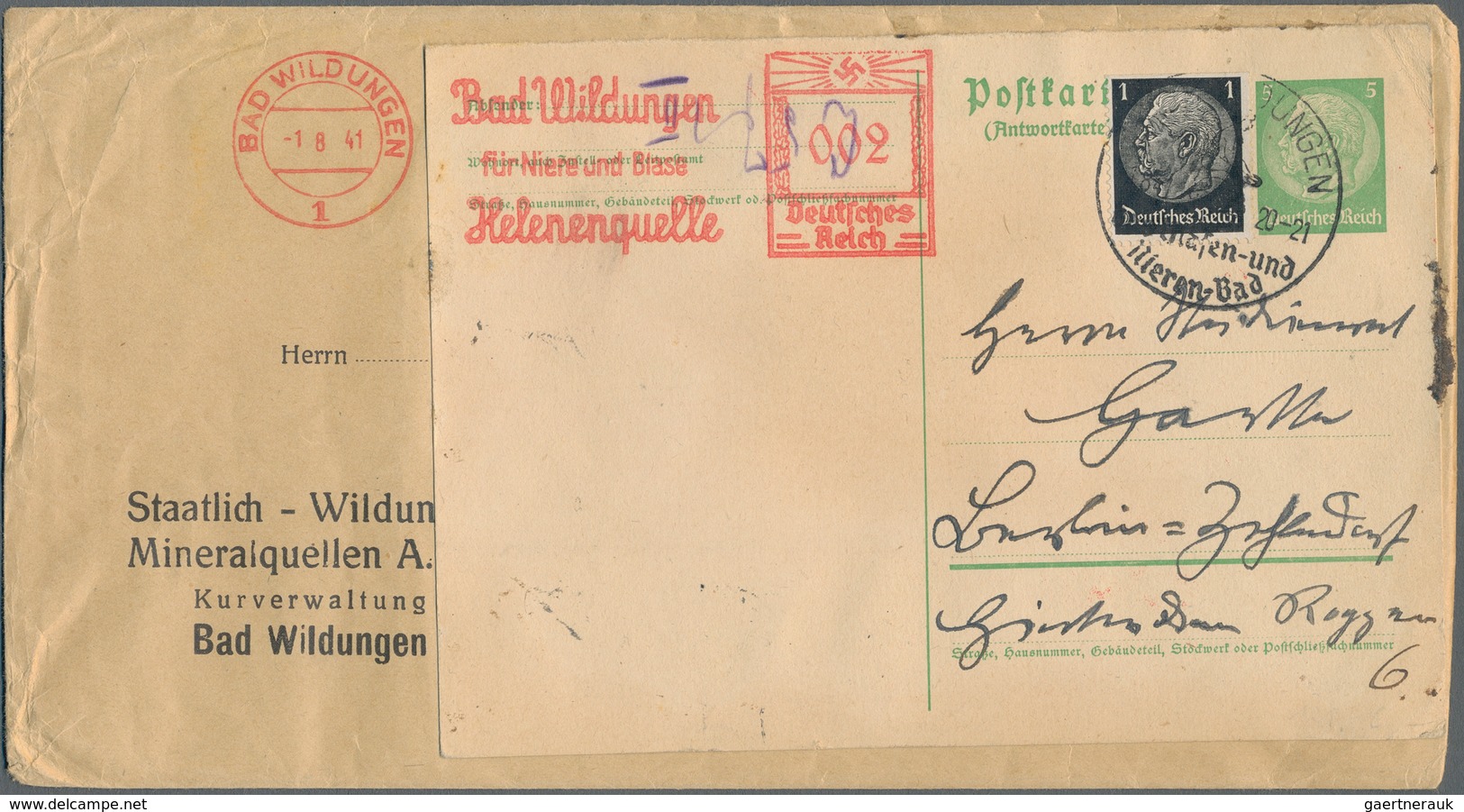 Deutsches Reich - Ganzsachen: 1941, 5 Pf Hindenburg Antwortkarte, AUFGEKLEBT Auf Briefumschlag Mit Z - Other & Unclassified