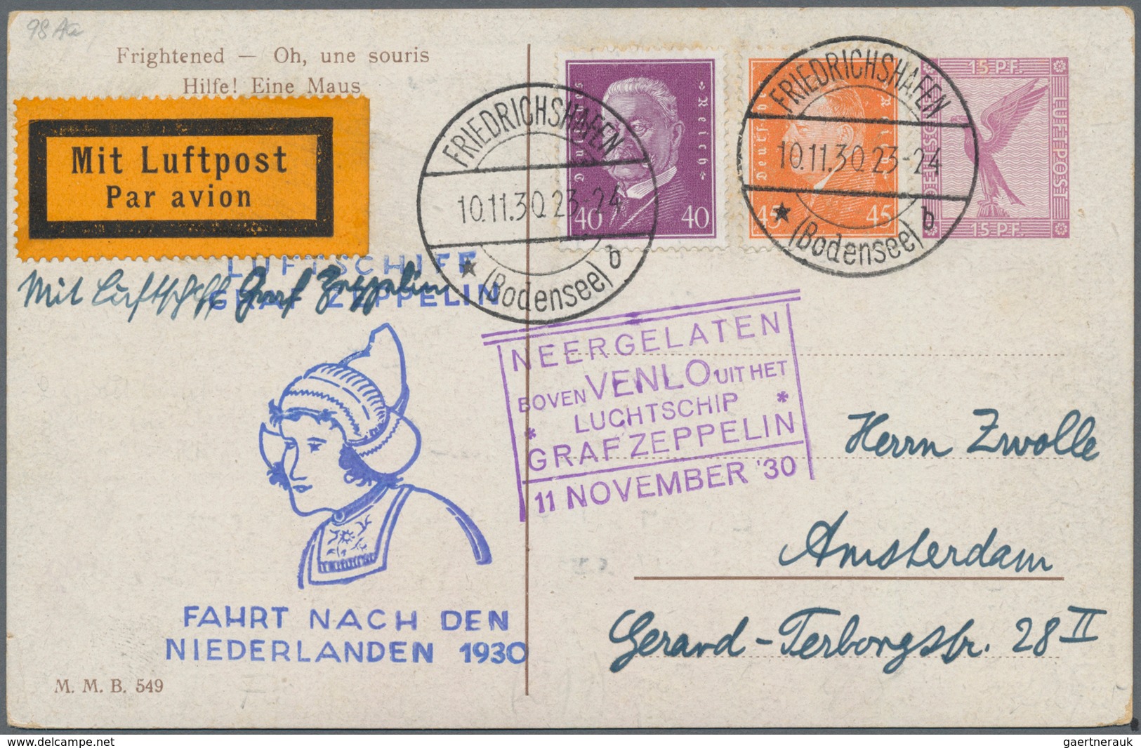 Deutsches Reich - Privatganzsachen: 1930. 15 Pfg Luftpost-Privatganzsache "Hilfe! Eine Maus", Mit 40 - Andere & Zonder Classificatie