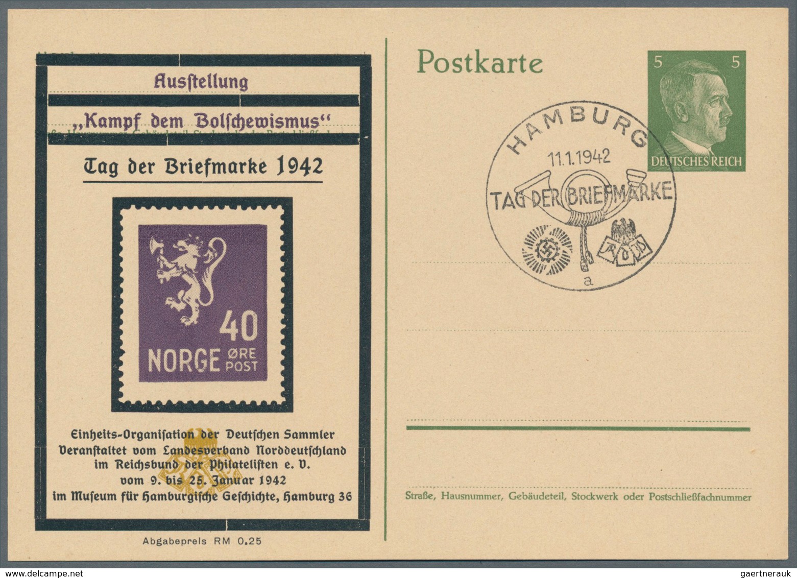 Deutsches Reich - Privatganzsachen: 1942, kpl. Serie von 10 Privat-Postkarten 5 Pf Hitler "Ausstellu