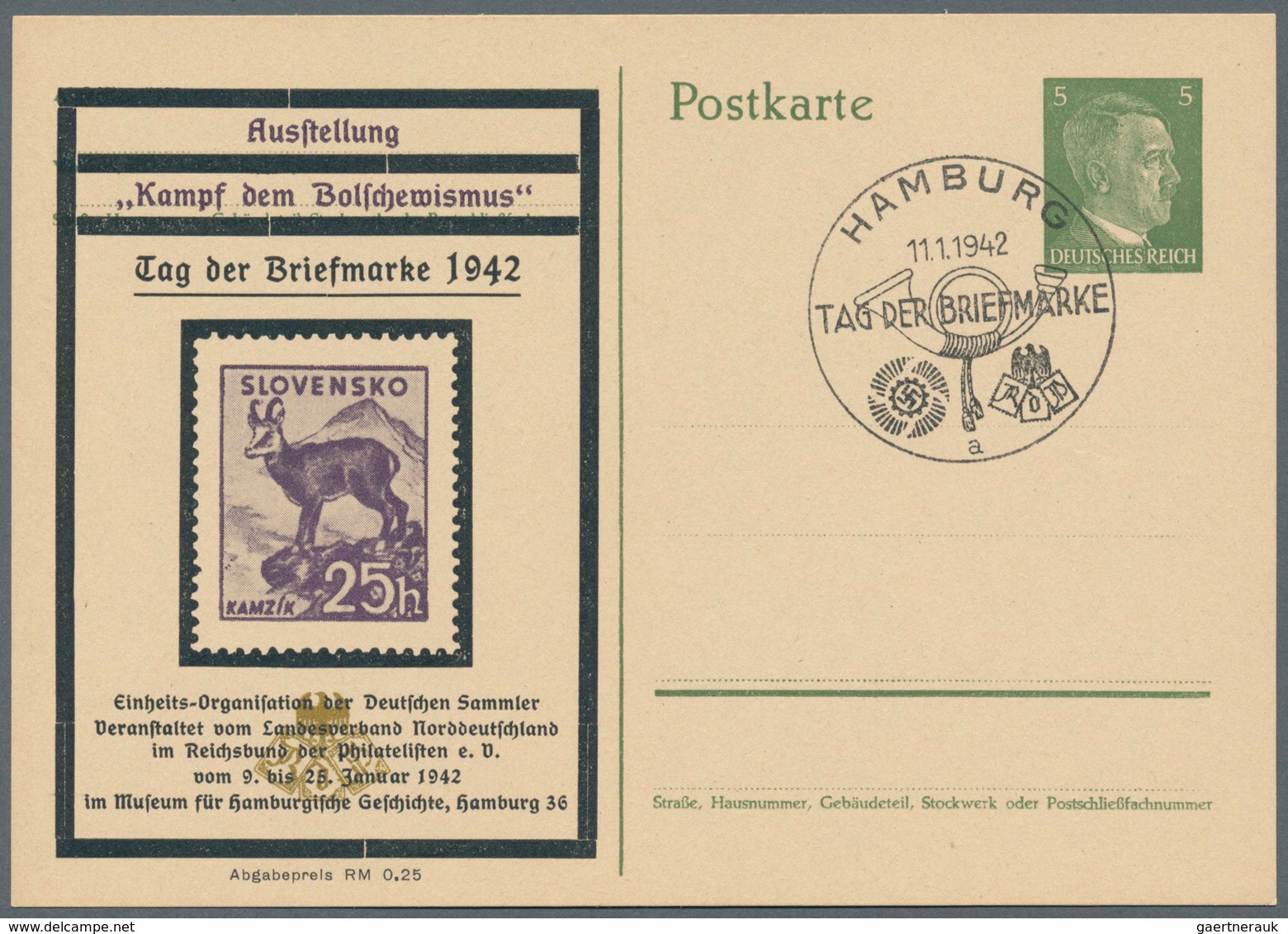 Deutsches Reich - Privatganzsachen: 1942, kpl. Serie von 10 Privat-Postkarten 5 Pf Hitler "Ausstellu