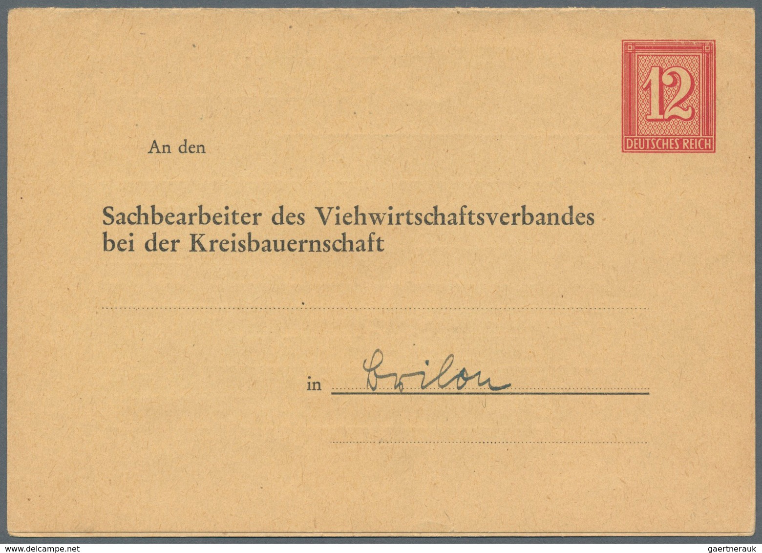 Deutsches Reich - Privatganzsachen: 1941 (ca.), Klappkarte 12 Pf Rot Wertziffer "An Den Sachbearbiet - Altri & Non Classificati