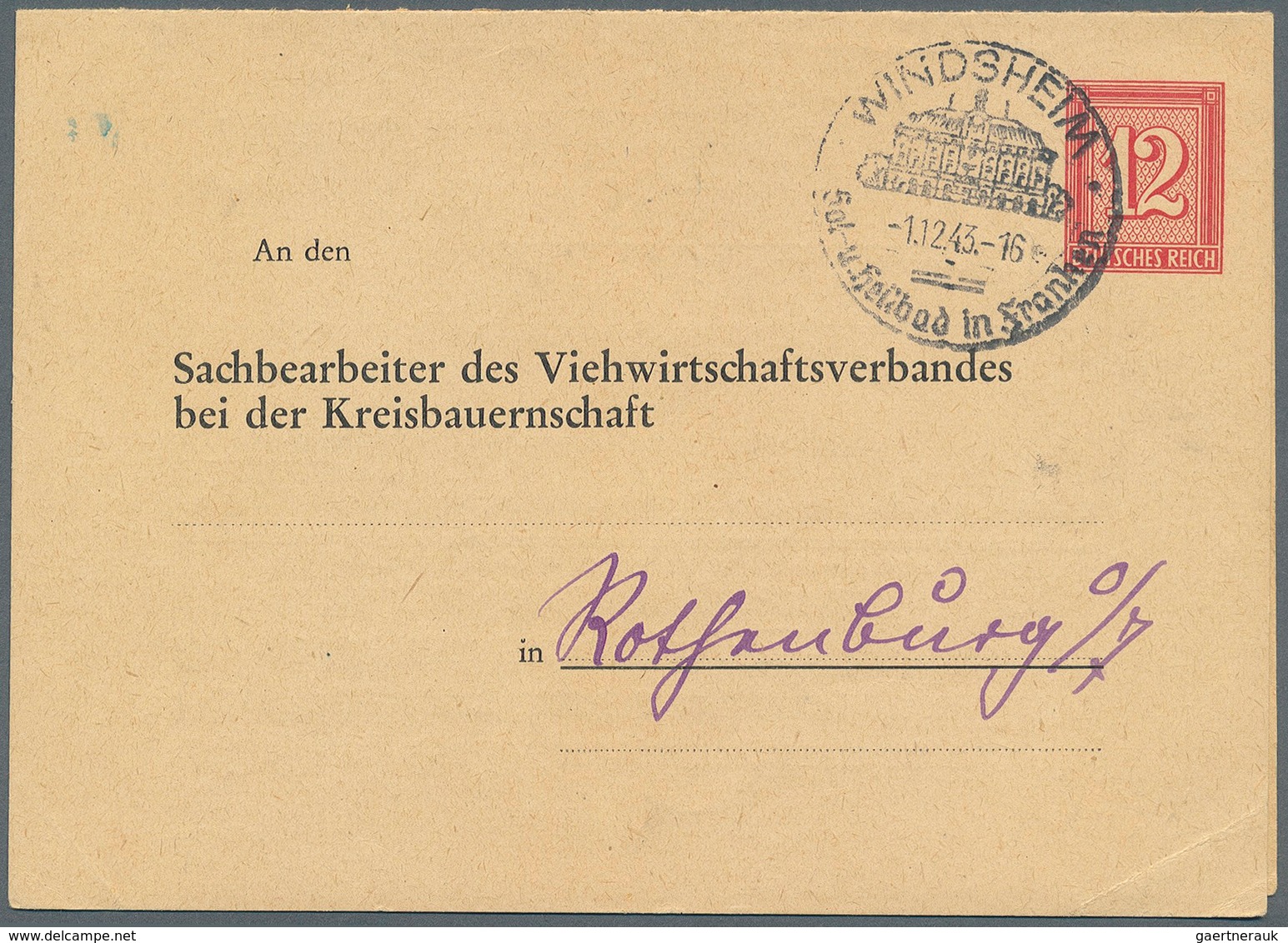 Deutsches Reich - Privatganzsachen: 1943, Privat-Klappkarte 12 Pf Ziffer/Guilloche "An Den Sachbearb - Other & Unclassified