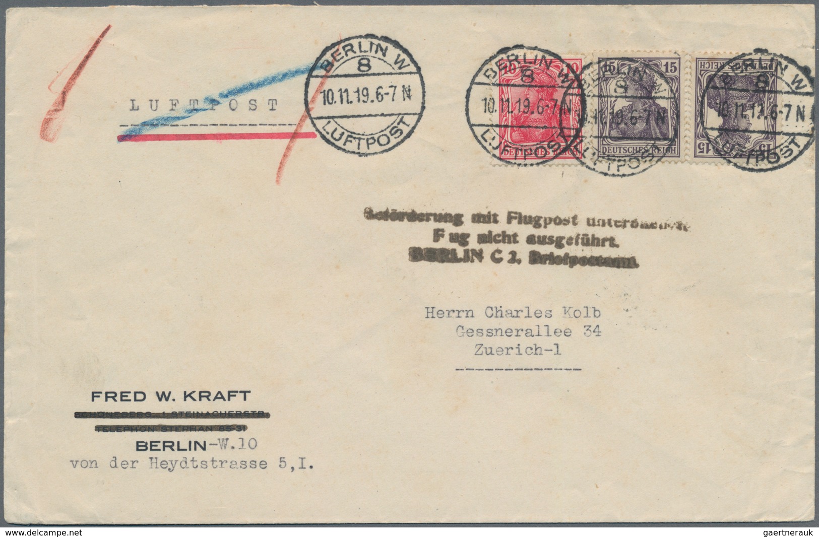 Deutsches Reich - Stempel: 1919. LZ 120 "Bodensee"/Stockholm-Rückfahrt. Brief Mit Schwarzem Ausfall- - Frankeermachines (EMA)